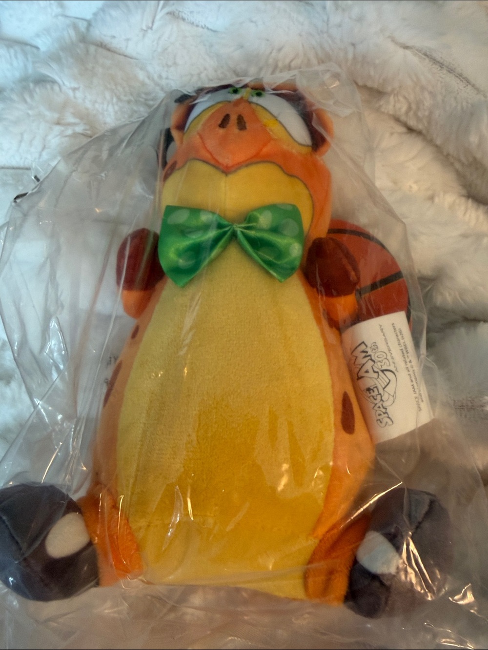 Orange and Yellow Plush Tiger Stuffed Animal with Green Bow - Kids Toy
